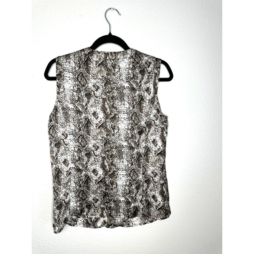 Tahari Blouse Womens Medium Sleeveless Ruffle Top Arthur S Levine Brown White - Picture 6 of 6